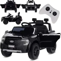Sun baby Ford elektrische kinderauto van 3 tot 6 jaar, motorvermogen 30W, afstandsbediening, ophanging, koplampen, MP3-speler (Zwart)