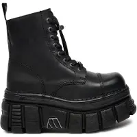 New rock zwart lederen gevechtstorenlaarzen - M-NEWMILI083-S21