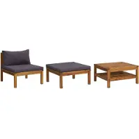 vidaXL 3-delige Loungeset met donkergrijze kussens acaciahout