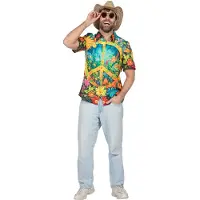Coppens Party shirt hippie peace en bloemen (V) - 100% Polyester - Retro kleding | Maat L