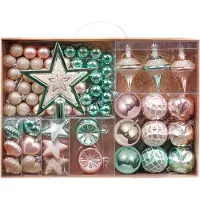 BOG Kerstballen 70 Stuks - Mintgroen - Goud - Roze - Onbreekbare Plastic Kerstboom Ornamenten - Stervormige Decoratie - Kraftpapier Geschenkverpakking
