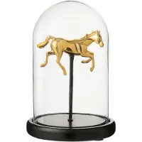 J-Line Decorative bell jar horse glass gold colored/black small