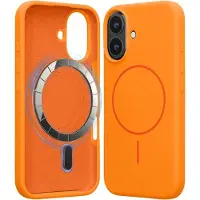 Kwmobile Telefoonhoesje voor Apple iPhone 16 - Hoes met siliconen randen en magnetische achterkant compatibel met MagSafe, in fruitig oranje