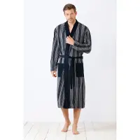 Hajo Blauw gestreepte badstof herenbadjas van | Maat 48