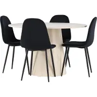 Ebuy24 Lanzo eethoek tafel Ø120cm en 4 velours stoelen whitewash.