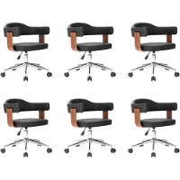 vidaXL Eetkamerstoelen draaibaar 6 st gebogen hout en kunstleer zwart