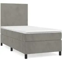 vidaXL Boxspring met matras fluweel lichtgrijs 100x200 cm