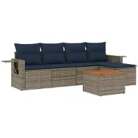 vidaXL 6-delige tuinbankset met kussens, grijs polyrotan