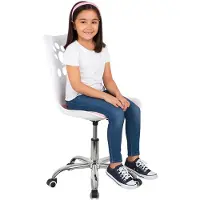 Springos Kinder Bureaustoel - Draaibaar - Metalen Onderstel - Kunststof - Roze - Wit - 120 kg