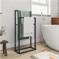 BOG Vrijstaande Handdoekhouder - 2 Laags Organizer Voor Bad En Handdoeken - Badkamer Accessoire - Zwart