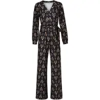 Smashed Lemon Stretchstof ornament geprint jumpsuit in zwart en camel |