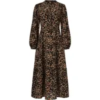 Smashed Lemon Chiffon dierenprint jurk met pofmouwen en v-hals in camel en bruin |