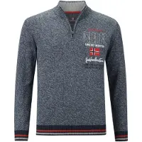 Jan Vanderstorm Comfort Fit Half-Zip Sweater donkerblauw, Melange