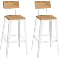 Vasagle Barkruk Set van 2, Barstoelen, Keukenstoelen met Rugleuning, Stalen Frame, Eenvoudige Montage, Industrieel, Tarwebruin en Cloud White LBC078K01