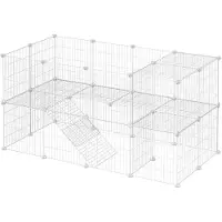 Pricenet Uitloophok voor kleine dieren, 2 verdiepingen, konijnenhok, hamster, konijnen, cavia's, metalen rooster, voor binnen, 143 x 73 x 71 cm, wit