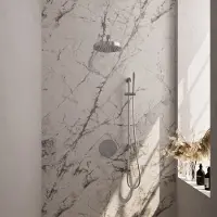 Brauer Stripe thermostatische inbouw regendouche 3-weg rond SET 43 met 25 cm douchekop en rechte muurarm en staaf handdouche en doucheslang en geintegreerde glijstang chroom