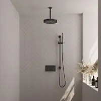 Brauer Stripe Inbouw Regendoucheset Met Drukknoppen - 20cm Plafondbuis - Staafhanddouche - Glijstang - Mat Zwart - Messing - Kranen, Douchekranen, - Kranen, Douchekranen, Douchesets, Inbouw douchesets
