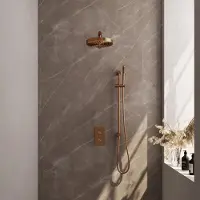 Brauer Stripe Thermostatische Inbouw Regendouche Rechthoekig - Rechte Wandarm - Staafhanddouche - Glijstang - Geborsteld Koper PVD - Messing - Kranen, - Kranen, Douchekranen, Douchesets, Inbouw