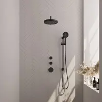 Brauer stripe thermostatische inbouw regendouche set 11 met 25 cm douchekop en gebogen muurarm en 3-standen handdouche en doucheslang en geintegreerde