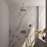 Brauer Stripe thermostatische inbouw regendouche met drukknoppen SET 30 met 25 cm douchekop en plafondarm en 3-standen handdouche en doucheslang en wandaansluitbocht chroom