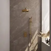 Brauer stripe thermostatische inbouw regendouche 3-weg rechthoekig set 19 met 25 cm douchekop en rechte muurarm en staaf handdouche en doucheslang en