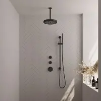 Brauer Stripe thermostatische inbouw regendouche SET 09 met 25 cm douchekop en plafondarm en staaf handdouche en doucheslang en geintegreerde glijstang mat zwart