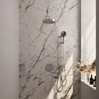 Brauer stripe thermostatische inbouw regendouche 3-weg rond set 47 met 25 cm douchekop en gebogen muurarm en 3-standen handdouche en doucheslang en