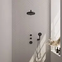 Brauer stripe thermostatische inbouw regendouche set 04 met 25 cm douchekop en rechte muurarm en 3-standen handdouche en doucheslang en
