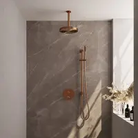 Brauer Stripe Inbouw Regendoucheset Rond - 20cm Plafondbuis - Staafhanddouche - Glijstang - Geborsteld Koper PVD - Messing - Kranen, Douchekranen, - Kranen, Douchekranen, Douchesets, Inbouw douchesets
