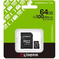 Kingston SD-kaart 64GB microSDXC Canvas Select Plus Gen3 100MB/s A1 Card + Adapter