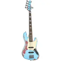 Fame Custom JB 5 Worn Sonic Blue over Pink Paisley - Elektrische basgitaar