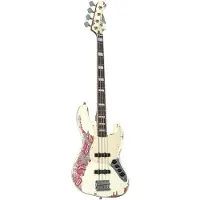 Fame Custom JB 4 Worn Vintage White over Pink Paisley - Elektrische basgitaar