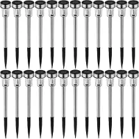 TecTake - Led-buitenlamp op zonne-energie, tuinverlichting, 24 stuks, met automatische inschakeling, roestvrij staal