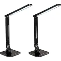 TecTake 2 x LED-Bureaulamp 14W - USB-Aansluiting voor Opladen van Tablets en Smartphones - Dimbaar met Timerfunctie en 4 Modusinstellingen - Energieklasse A+ - Zwart | set van 2