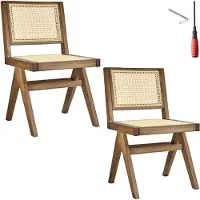 TecTake Houten Stoel Lizzy - Licht Eiken - Set van 2 Eetkamerstoelen met Weens Vlechtwerk - Boho-Stijl Stoel met Rugleuning - Massief Houten Frame - Belastbaarheid 120 kg