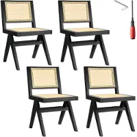 TecTake Houten Stoel Lizzy - Zwart - Set van 4 Eetkamerstoelen met Weens Vlechtwerk - Boho-Stijl Stoel met Rugleuning - Massief Houten Frame - Belastbaarheid 120 kg