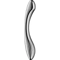 Satisfyer Pure Gravity 1 - ribbelde metalen dildo - roestvrij staal zilver