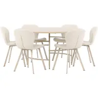 Ebuy24 Copenhagen eethoek tafel Ø140cm en 6 stoelen whitewash, beige.