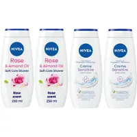 Nivea Douchegel - Mix - 2 x Rose & Almond Oil + 2 x Creme Sensitive