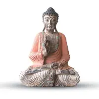 Ancient Wisdom Vintage oranje handgesneden Boeddhabeeld - 40 cm - Teaching Transmission