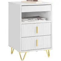 SoBuy Nachtkastje, nachtkastje met 3 laden en plank, moderne bijzettafel voor slaapkamer en woonkamer, wit, 40 x 40 x 63 cm (b x d x h) FBT168-W