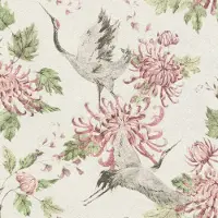 Profhome Vogels behang 374642-GU vliesbehang glad met Toile de Jouy patroon mat roze groen wit 5,33 m2