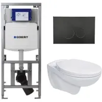 Geberit Adema Classico toiletset bestaande uit inbouwreservoir en toiletpot, basic toiletzitting en bedieningsplaat zwart SW1152613/SW706188/0701131