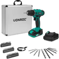 Vonroc Accuboormachine 20V | Incl. 2.0Ah accu, snellader en 46 accessoires in luxe koffer