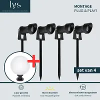 Lyslight Ilva Prikspot Set van 4 - Tuinspots voor buiten - Binnen minuten aangesloten - Aluminium buitenverlichting - Milieuvriendelijk Alternatief voor Zonne-energie Tuinverlichting
