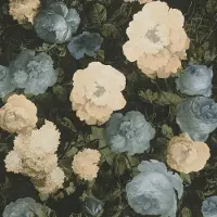 Profhome Bloemen behang 376502-GU vliesbehang licht gestructureerd met bloemen patroon mat blauw groen crèmewit 5,33 m2