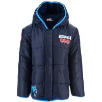 Marvel Spiderman Winterjas - Zacht Gewatteerd Winterjack - Fleece Gevoerd - Met Capuchon - Donkerblauw - Maat 104