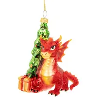 Sass & Belle Rode draak met kerstboom kerstbal -