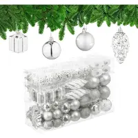 Relaxdays kerstballen - set van 72 - plastic - onbreekbaar - hartjes - sokjes - zilver