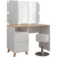 Vicco Karen Kaptafel set met kruk – 110 cm met kruk en LED-feeverlichting Wit/Kunstnijverheid